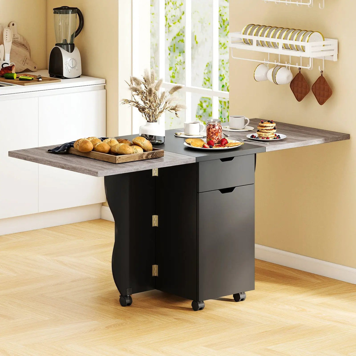 Folding Dining Table 3-in-1 Space-Saving Drop Leaf Kitchen Table with Lockable Wheels, photo 20 of 24