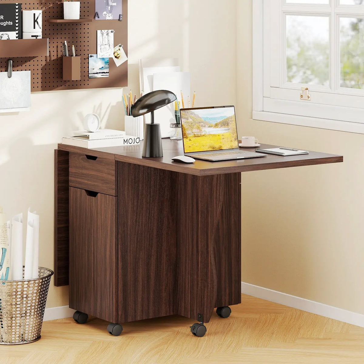 Folding Dining Table 3-in-1 Space-Saving Drop Leaf Kitchen Table with Lockable Wheels, photo 16 of 24