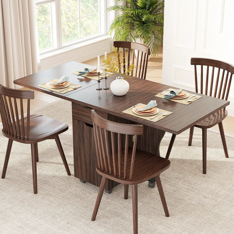 Folding Dining Table 3-in-1 Space-Saving Drop Leaf Kitchen Table with Lockable Wheels by DirectDeals