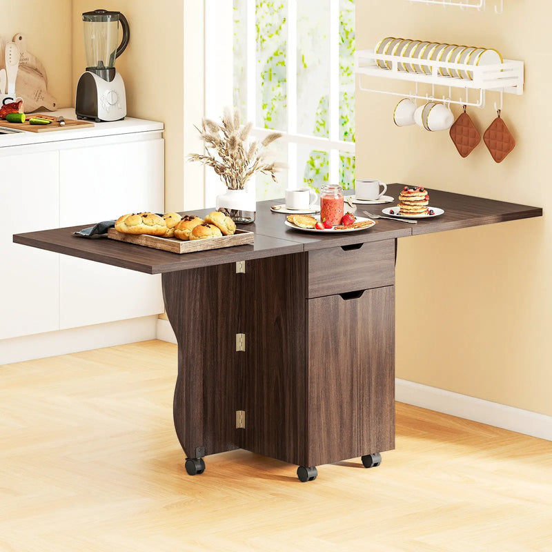 Folding Dining Table 3-in-1 Space-Saving Drop Leaf Kitchen Table with Lockable Wheels by DirectDeals