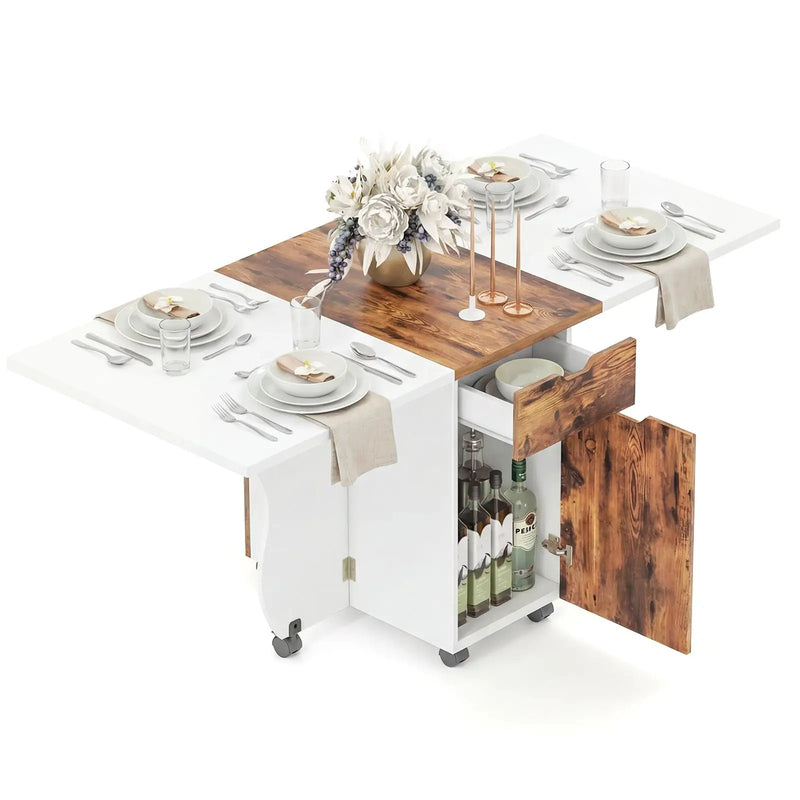 Folding Dining Table 3-in-1 Space-Saving Drop Leaf Kitchen Table with Lockable Wheels by DirectDeals