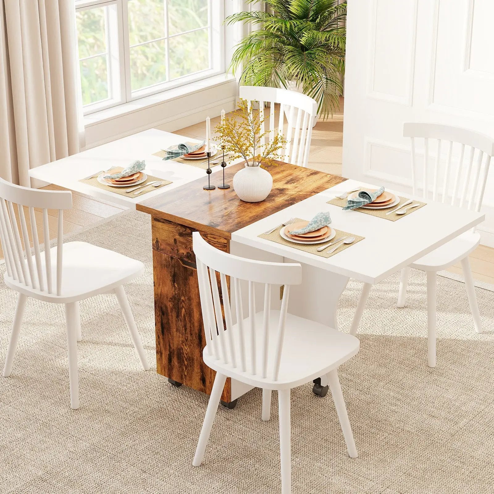 Folding Dining Table 3-in-1 Space-Saving Drop Leaf Kitchen Table with Lockable Wheels by DirectDeals