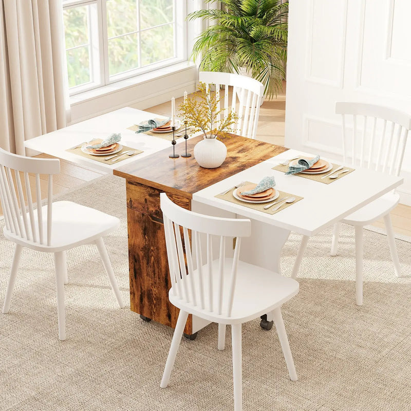 Folding Dining Table 3-in-1 Space-Saving Drop Leaf Kitchen Table with Lockable Wheels by DirectDeals