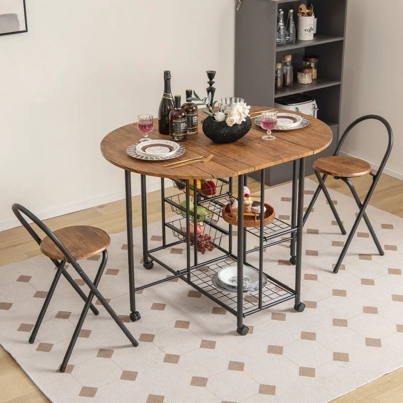 3 Pieces Folding Dining Table and Chair Set-Rustic Brown by DirectDeals