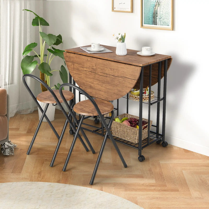 3 Pieces Folding Dining Table and Chair Set-Rustic Brown by DirectDeals
