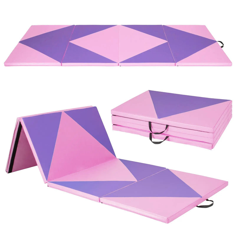 4-Panel PU Leather Folding Exercise Gym Mat with Hook and Loop Fasteners by DirectDeals