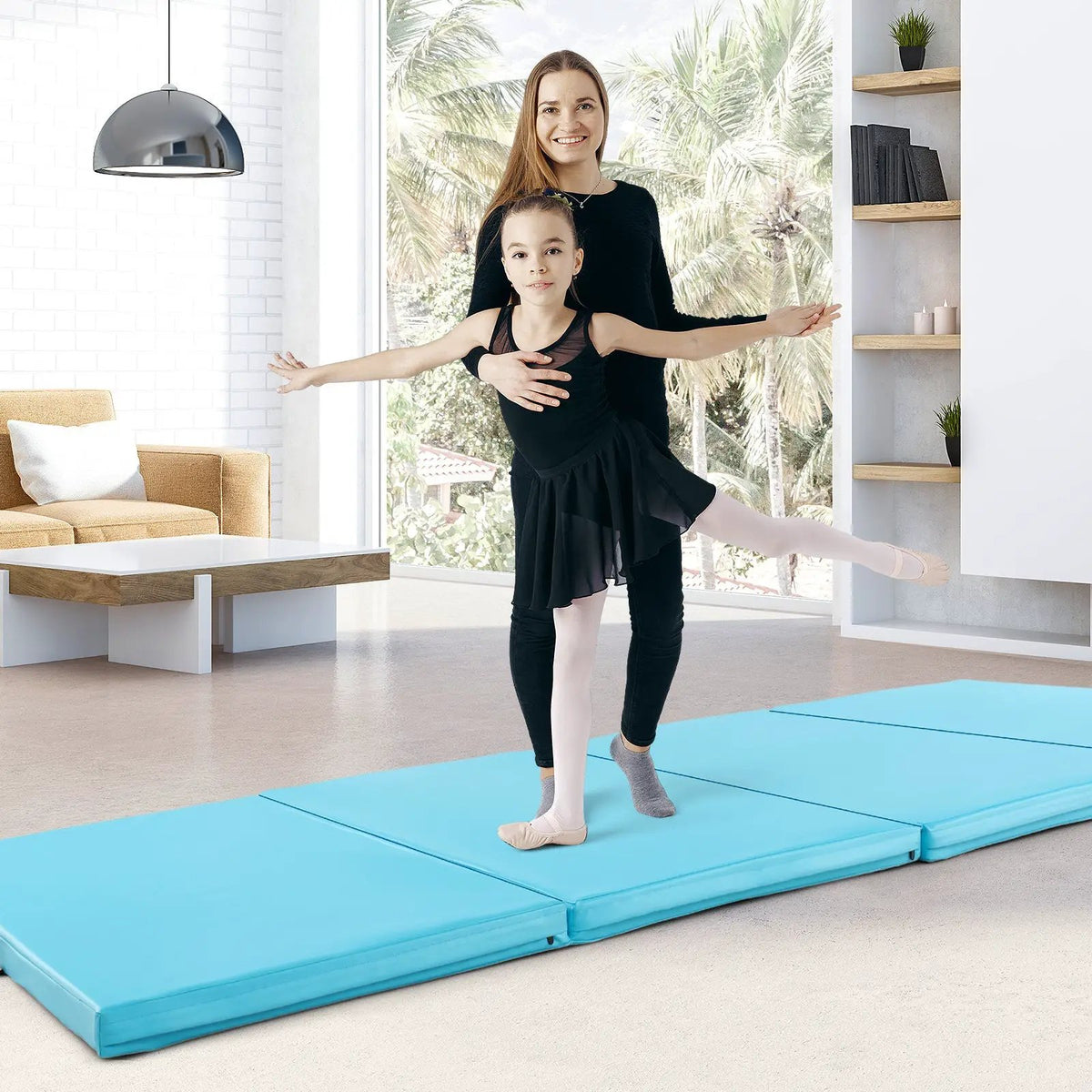 4-Panel PU Leather Folding Exercise Mat with Carrying Handles, photo 2 of 16