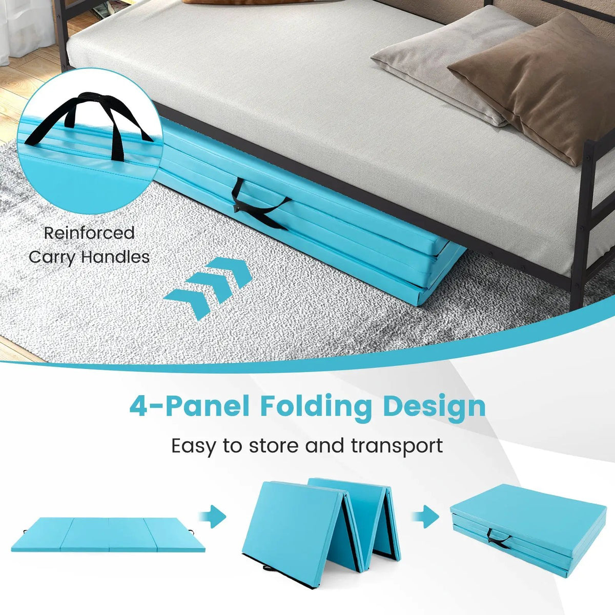 4-Panel PU Leather Folding Exercise Mat with Carrying Handles, photo 7 of 16
