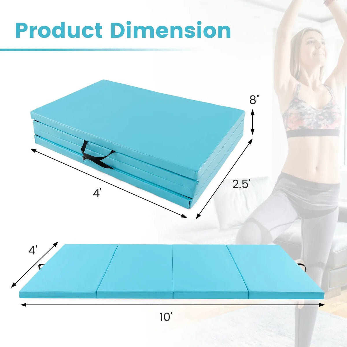 4-Panel PU Leather Folding Exercise Mat with Carrying Handles, photo 4 of 16