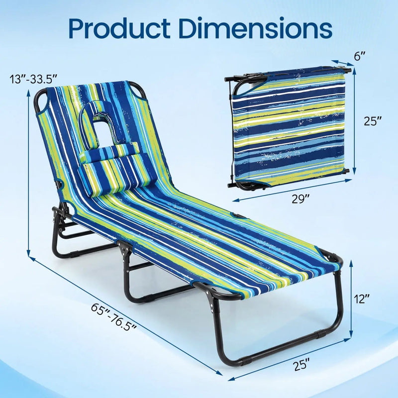 Folding Face Down Tanning Chair with Face Hole 3 Removable Pillows