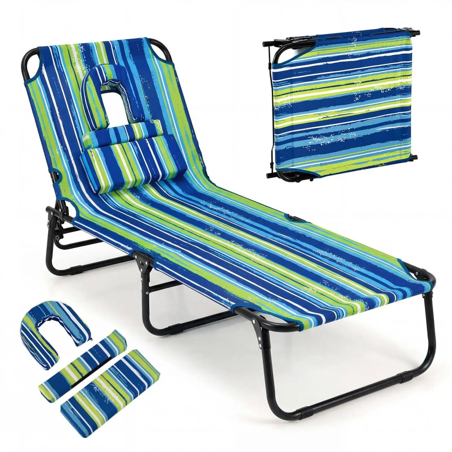 Folding Face Down Tanning Chair with Face Hole 3 Removable Pillows by DirectDeals