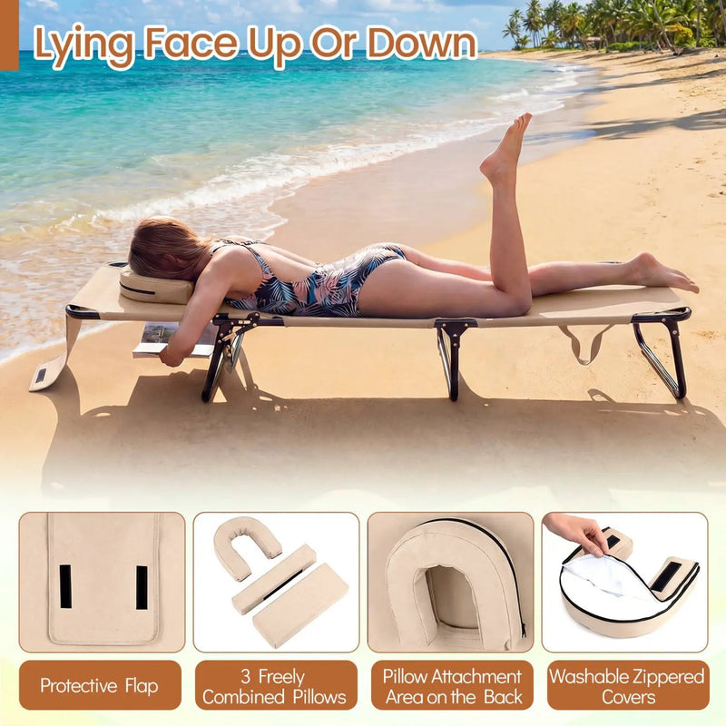 Folding Face Down Tanning Chair with Face Hole 3 Removable Pillows by DirectDeals