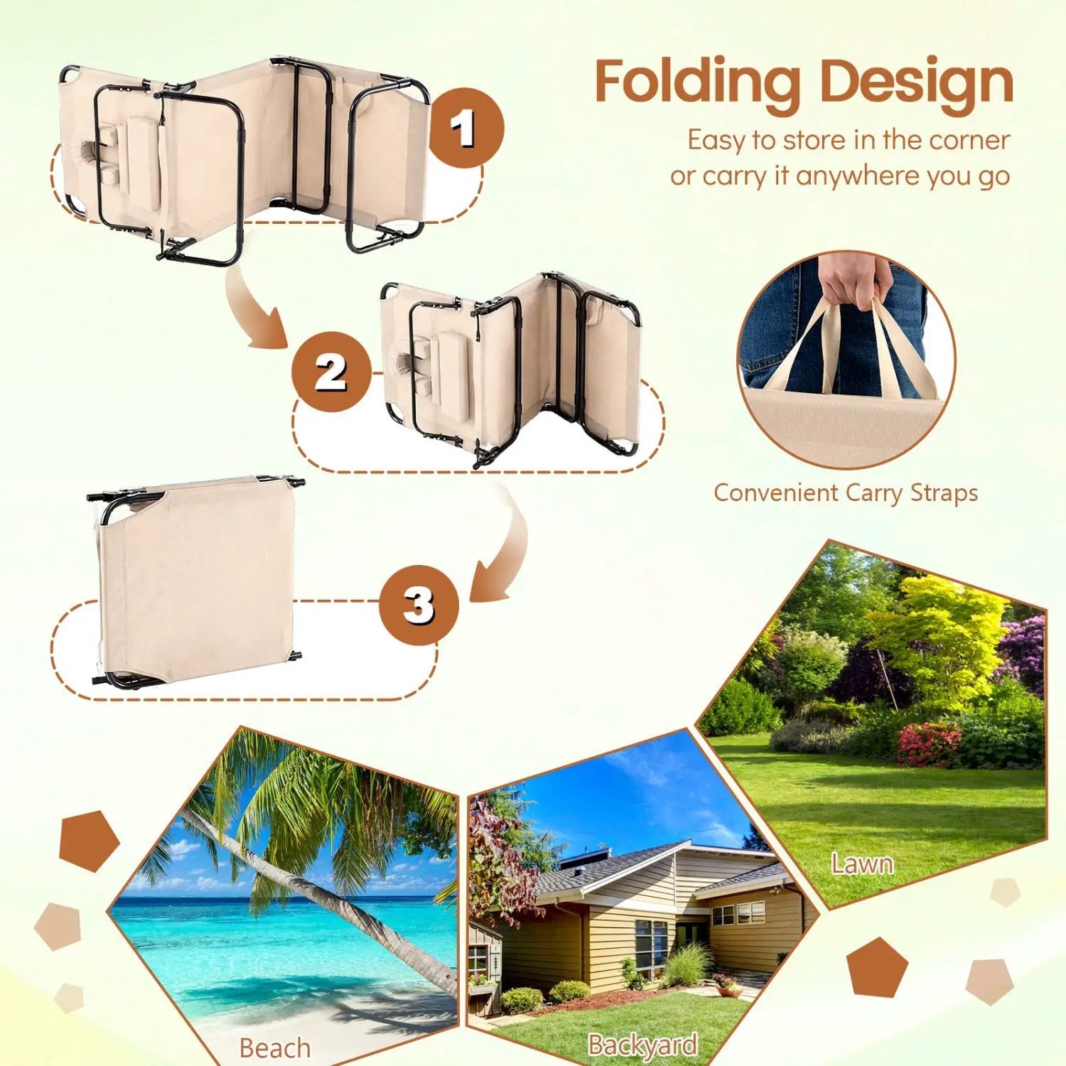 Folding Face Down Tanning Chair with Face Hole 3 Removable Pillows by DirectDeals