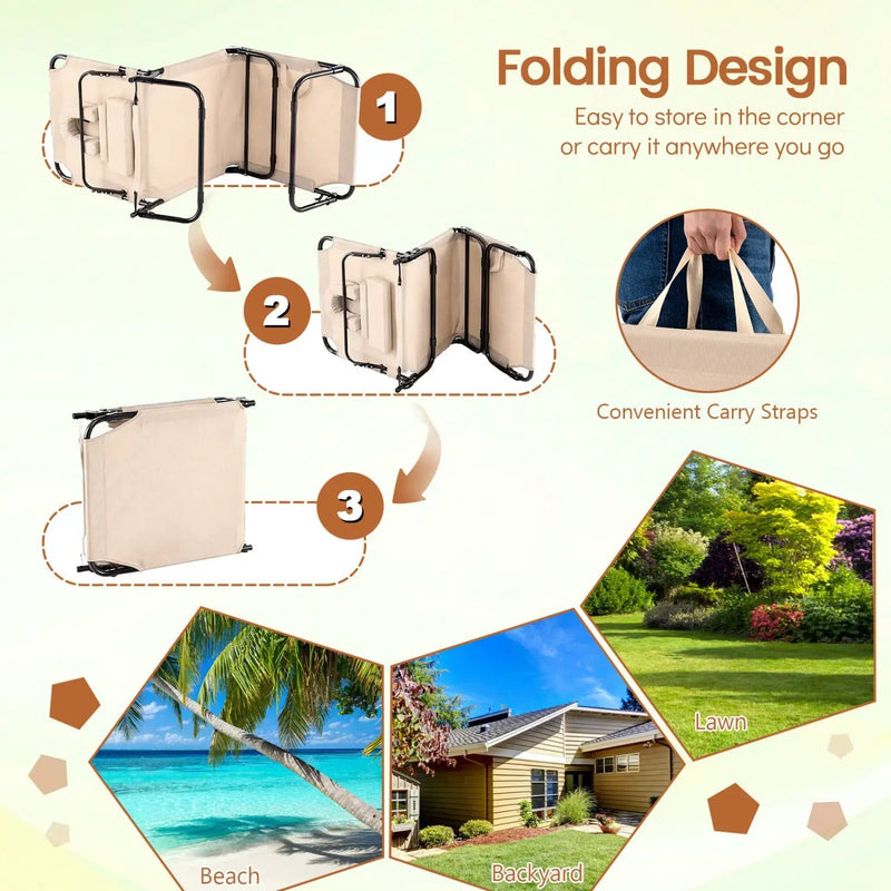 Folding Face Down Tanning Chair with Face Hole 3 Removable Pillows by DirectDeals