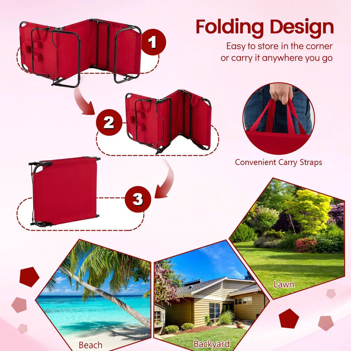 Folding Face Down Tanning Chair with Face Hole 3 Removable Pillows, photo 12 of 50