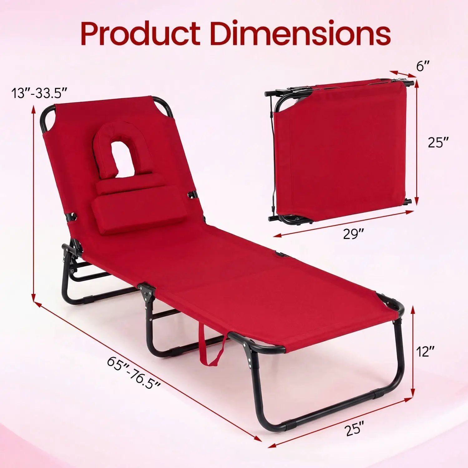 Folding Face Down Tanning Chair with Face Hole 3 Removable Pillows by DirectDeals