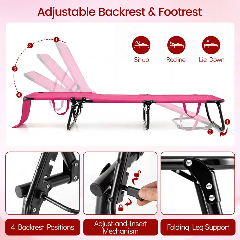 Folding Face Down Tanning Chair with Face Hole 3 Removable Pillows