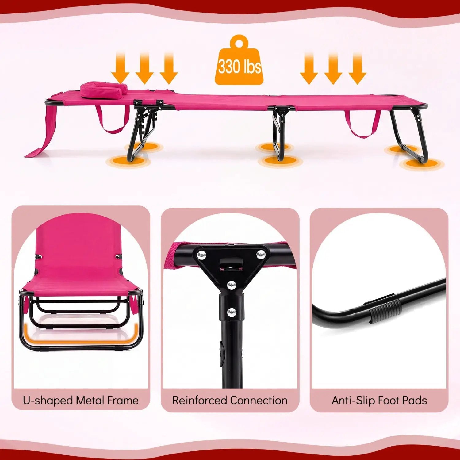 Folding Face Down Tanning Chair with Face Hole 3 Removable Pillows by DirectDeals