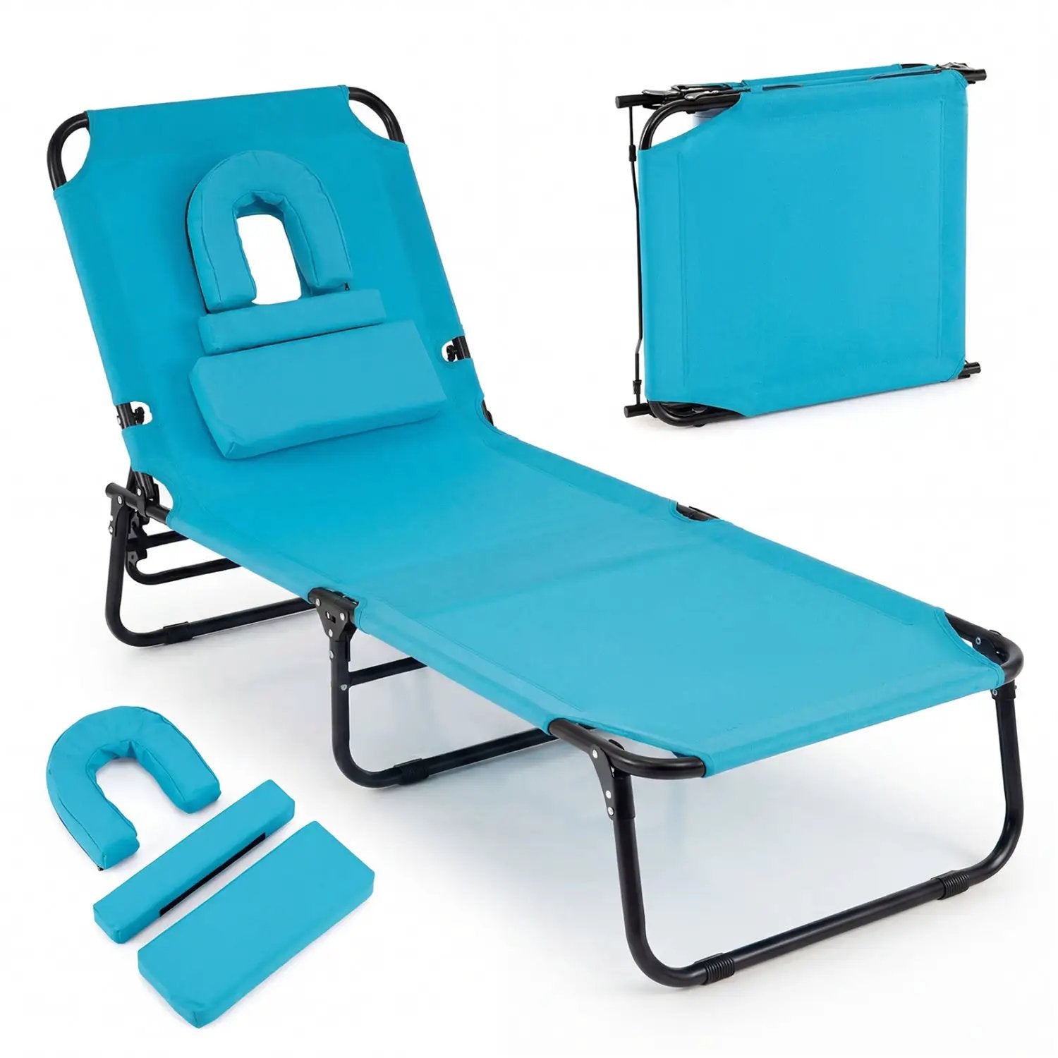 Folding Face Down Tanning Chair with Face Hole 3 Removable Pillows by DirectDeals