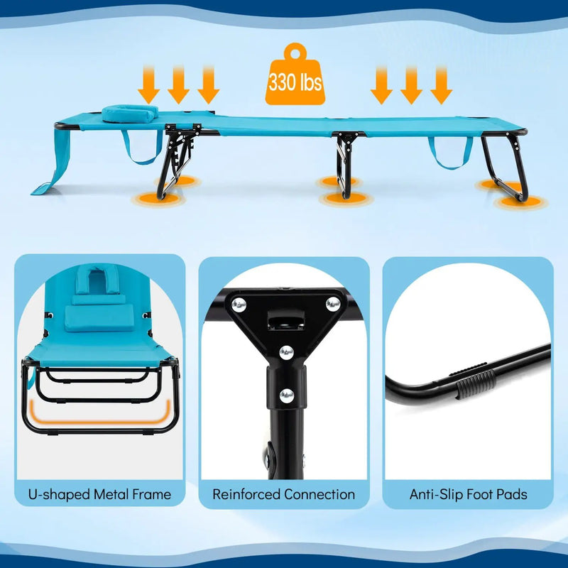 Folding Face Down Tanning Chair with Face Hole 3 Removable Pillows