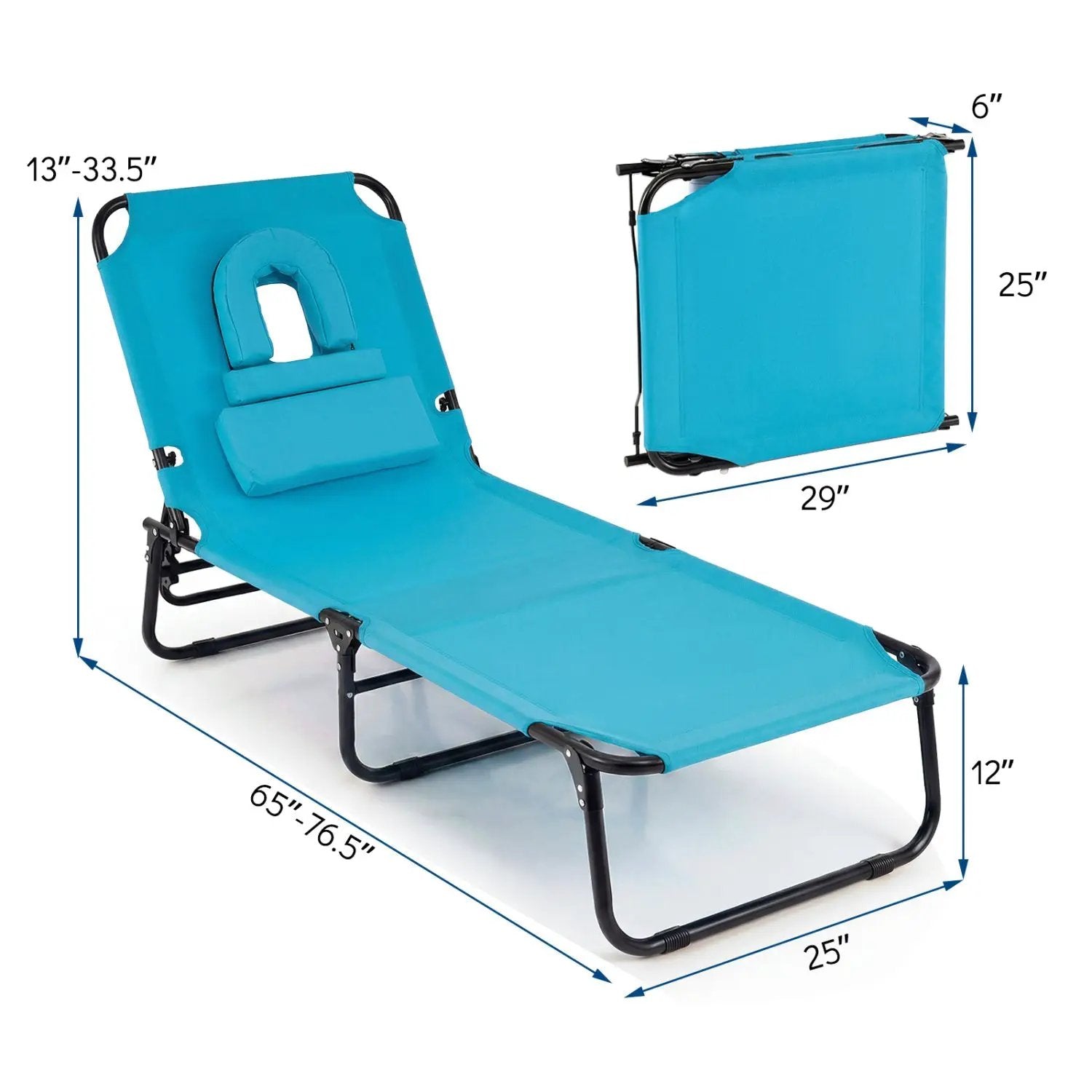 Folding Face Down Tanning Chair with Face Hole 3 Removable Pillows
