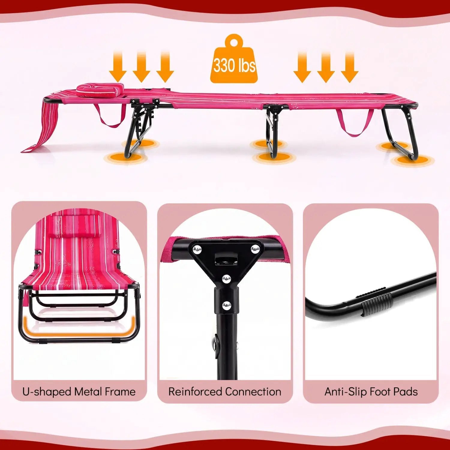 Folding Face Down Tanning Chair with Face Hole 3 Removable Pillows by DirectDeals