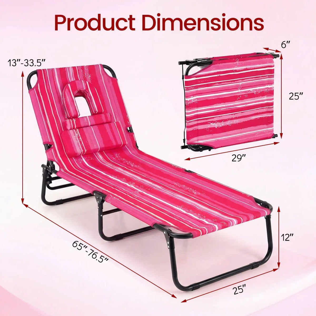 Folding Face Down Tanning Chair with Face Hole 3 Removable Pillows, photo 16 of 50