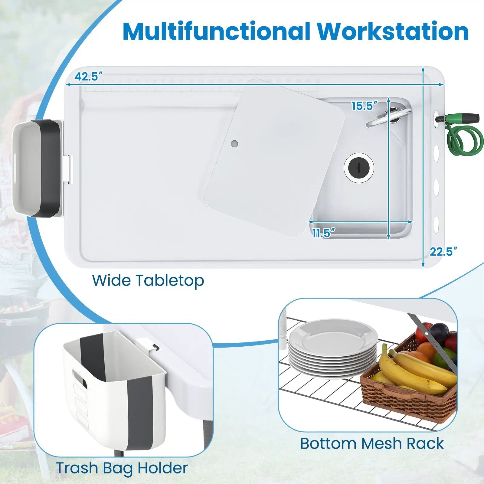 2 in 1 Folding Fish Cleaning Table with Sink and Faucet for Patio BBQ by DirectDeals
