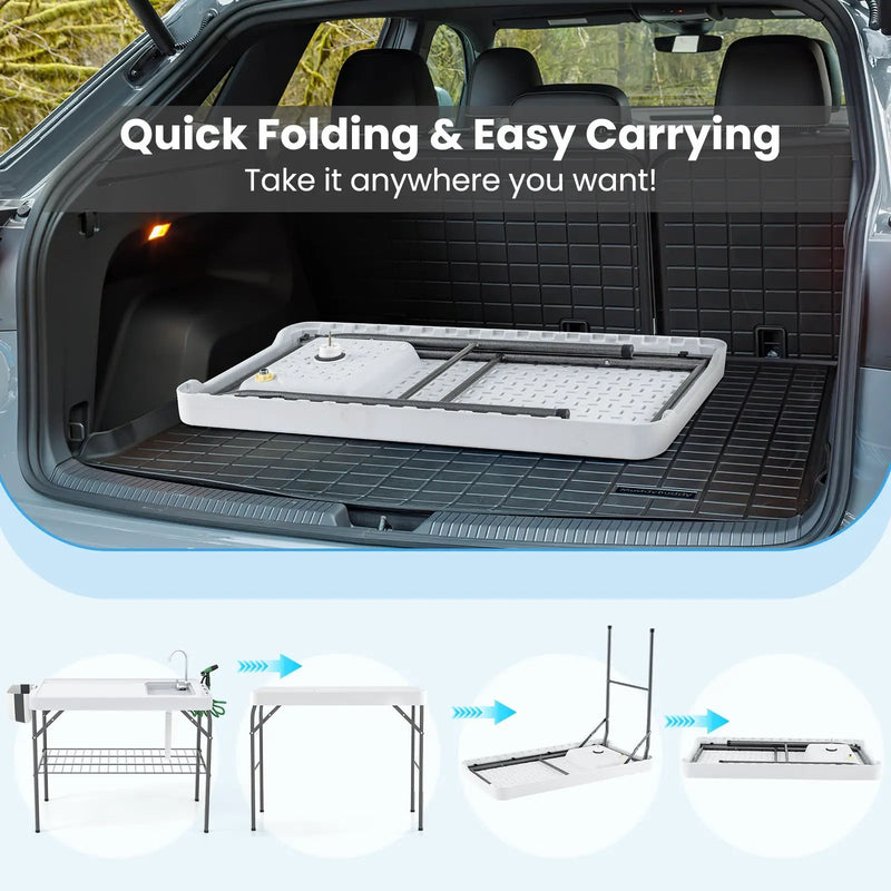 2 in 1 Folding Fish Cleaning Table with Sink and Faucet for Patio BBQ by DirectDeals