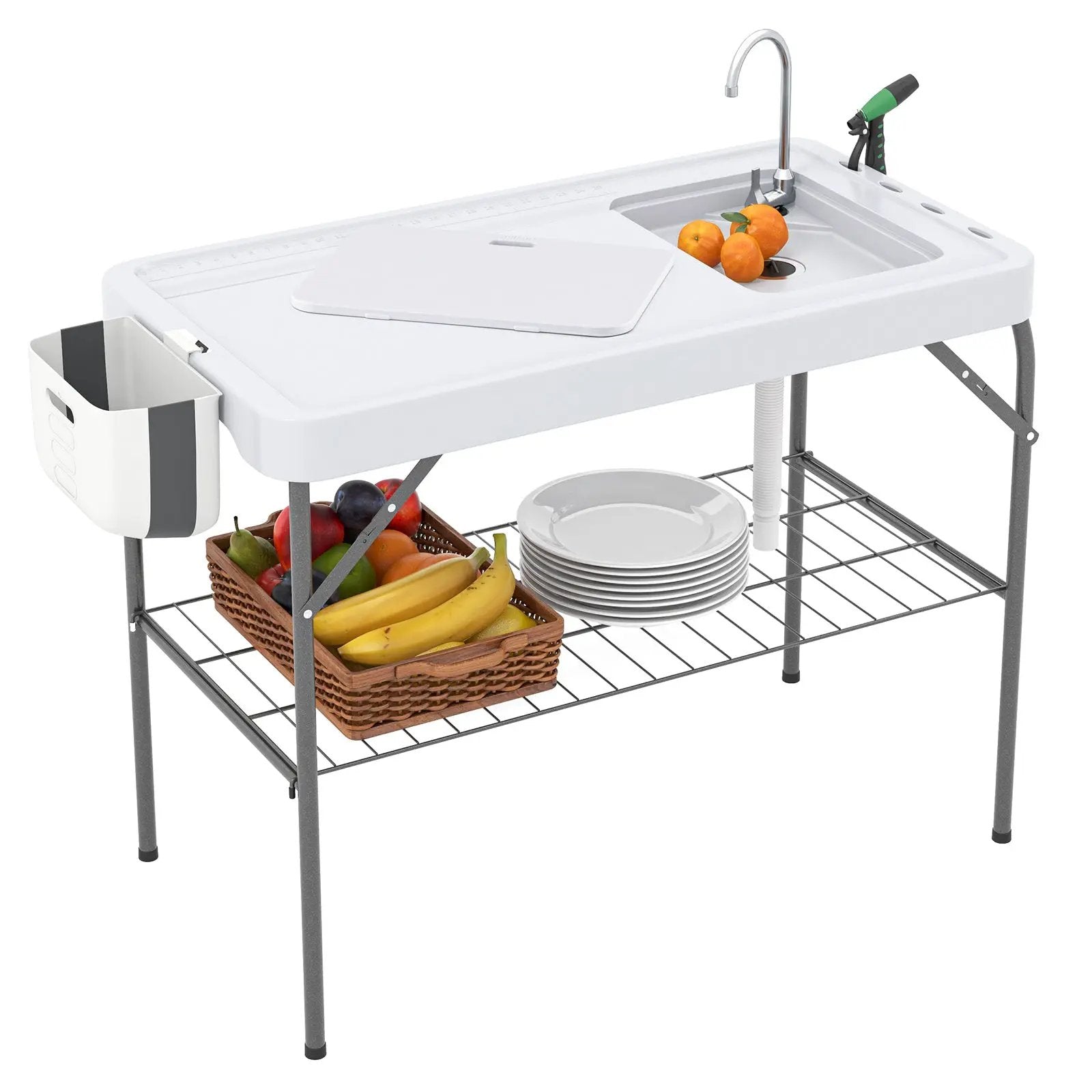 2 in 1 Folding Fish Cleaning Table with Sink and Faucet for Patio BBQ by DirectDeals