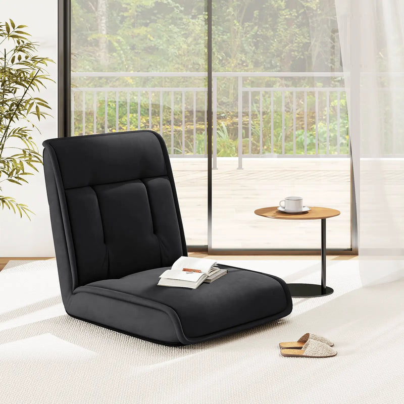 Folding Floor Chair Convertible Lazy Chair with 14-Poistion Adjustable Backrest by DirectDeals