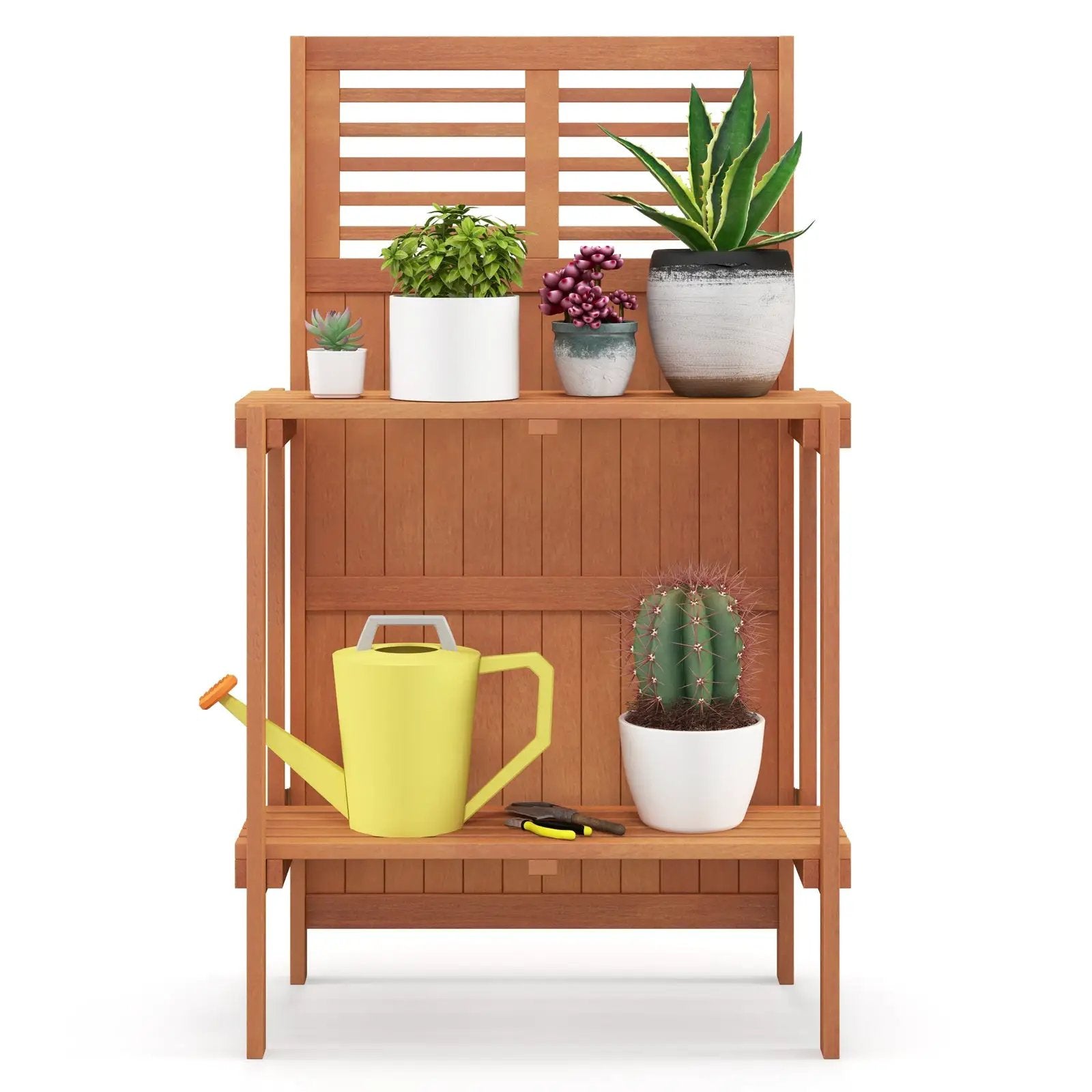 Folding Garden Potting Bench with 2-tier Storage Shelves and Teak Oil Finish for Garden Yard Balcony by DirectDeals