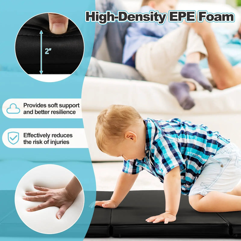 Folding Gymnastics Mat with Carry Handles and Sweatproof Detachable PU Leather Cover by DirectDeals