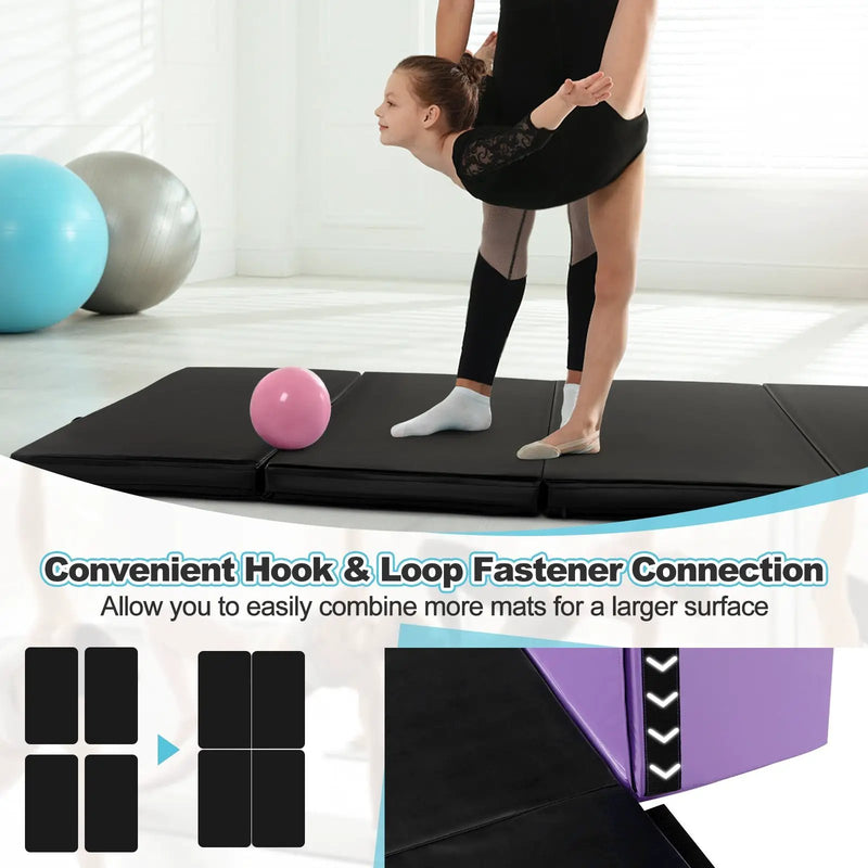 Folding Gymnastics Mat with Carry Handles and Sweatproof Detachable PU Leather Cover by DirectDeals