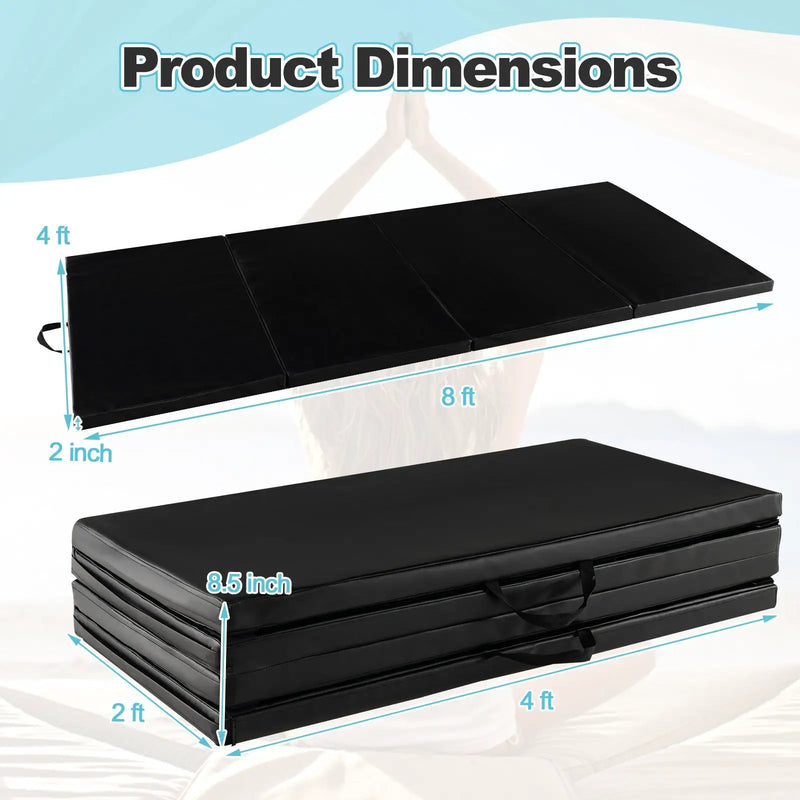 Folding Gymnastics Mat with Carry Handles and Sweatproof Detachable PU Leather Cover by DirectDeals