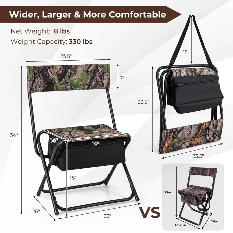 Foldable Patio Chair with Storage Pocket Backrest for Camping Hiking by DirectDeals