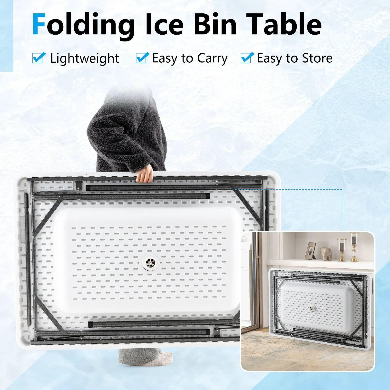 4 Feet Folding Ice Bin Table with Skirt for Camping Picnic Wedding-White by DirectDeals