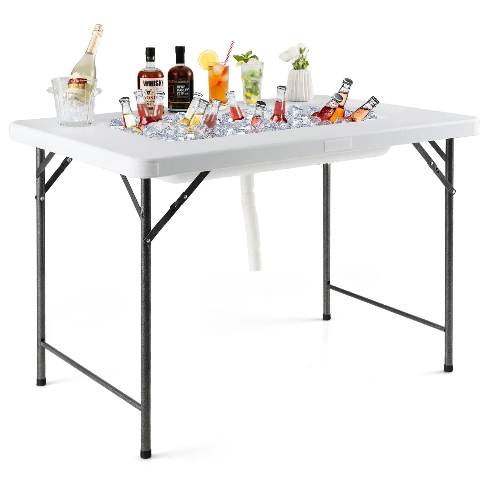 4 Feet Folding Ice Bin Table with Skirt for Camping Picnic Wedding-White by DirectDeals