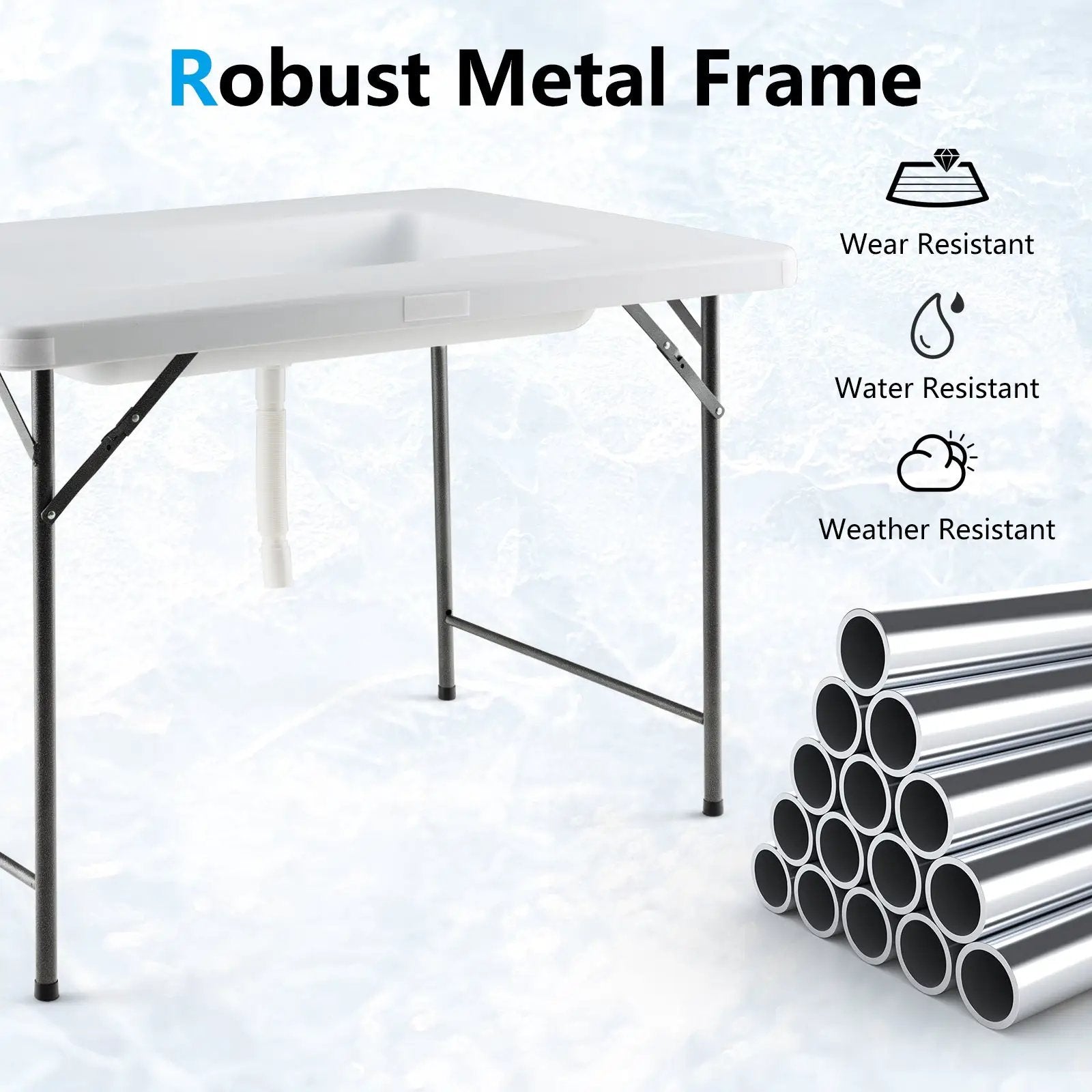 4 Feet Folding Ice Bin Table with Skirt for Camping Picnic Wedding-White by DirectDeals