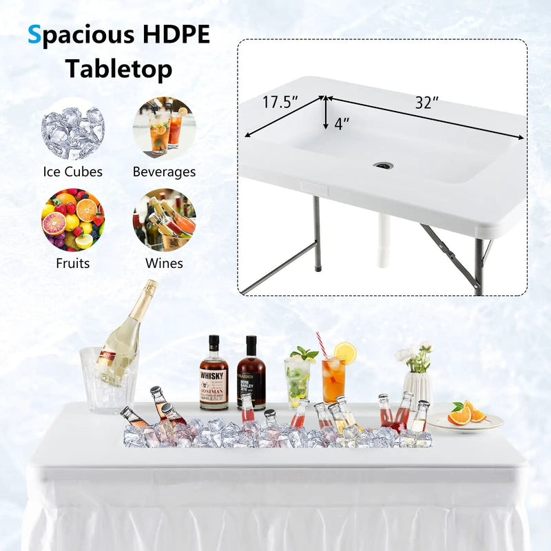 4 Feet Folding Ice Bin Table with Skirt for Camping Picnic Wedding-White by DirectDeals