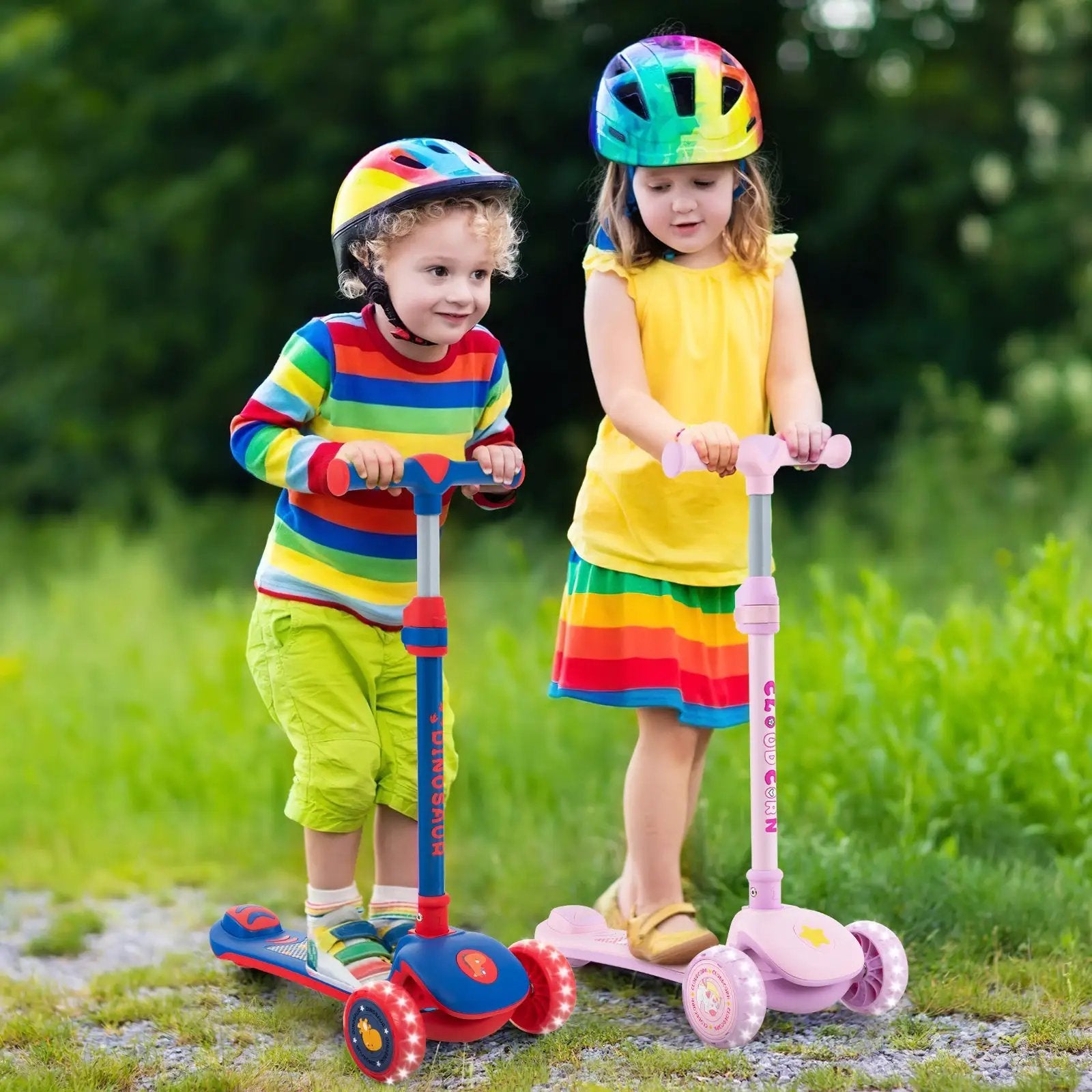 Folding Kids Scooter with Extra Wide Deck and LED Lighted PU Wheels by DirectDeals