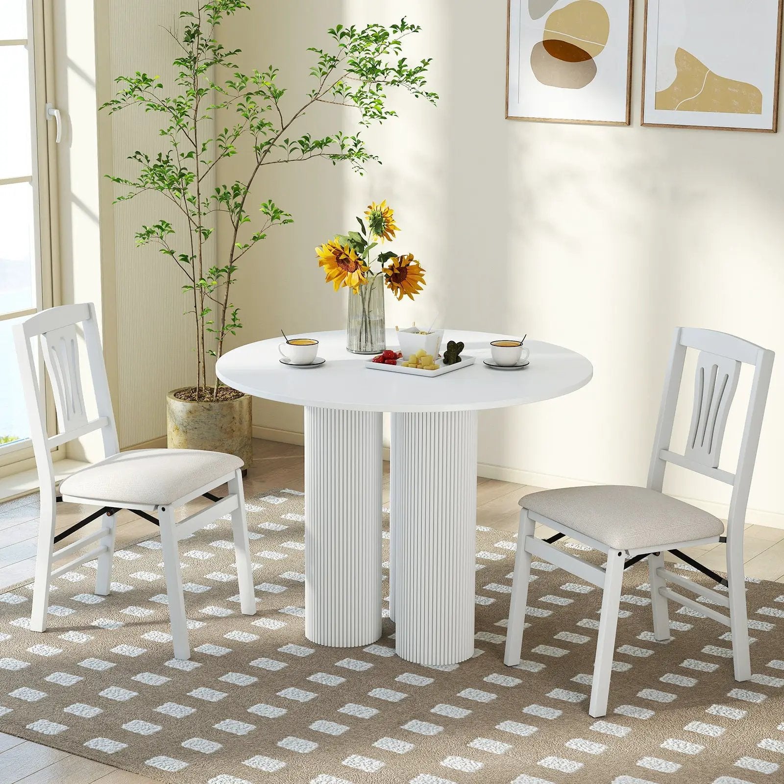 Folding Kitchen Chairs Set of 2 Upholstered Dining Chairs with Comfy Padded Seats-White by DirectDeals