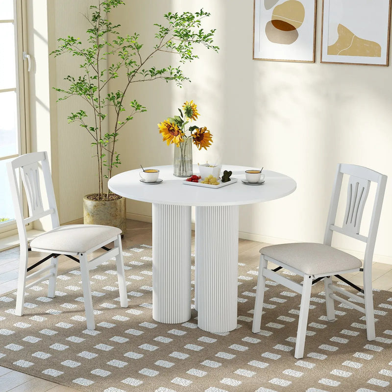 Folding Kitchen Chairs Set of 2 Upholstered Dining Chairs with Comfy Padded Seats-White by DirectDeals