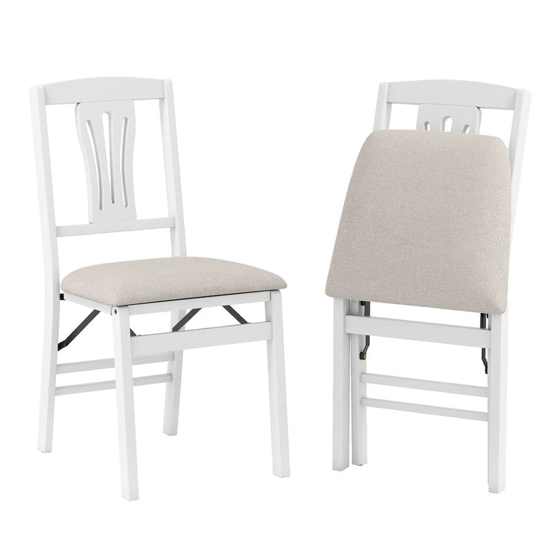 Folding Kitchen Chairs Set of 2 Upholstered Dining Chairs with Comfy Padded Seats-White by DirectDeals