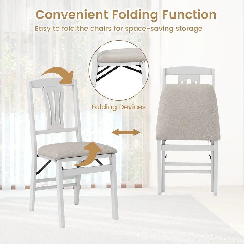 Folding Kitchen Chairs Set of 2 Upholstered Dining Chairs with Comfy Padded Seats-White by DirectDeals