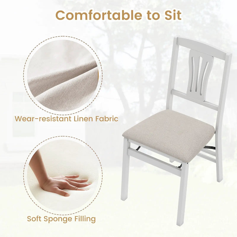 Folding Kitchen Chairs Set of 2 Upholstered Dining Chairs with Comfy Padded Seats-White by DirectDeals
