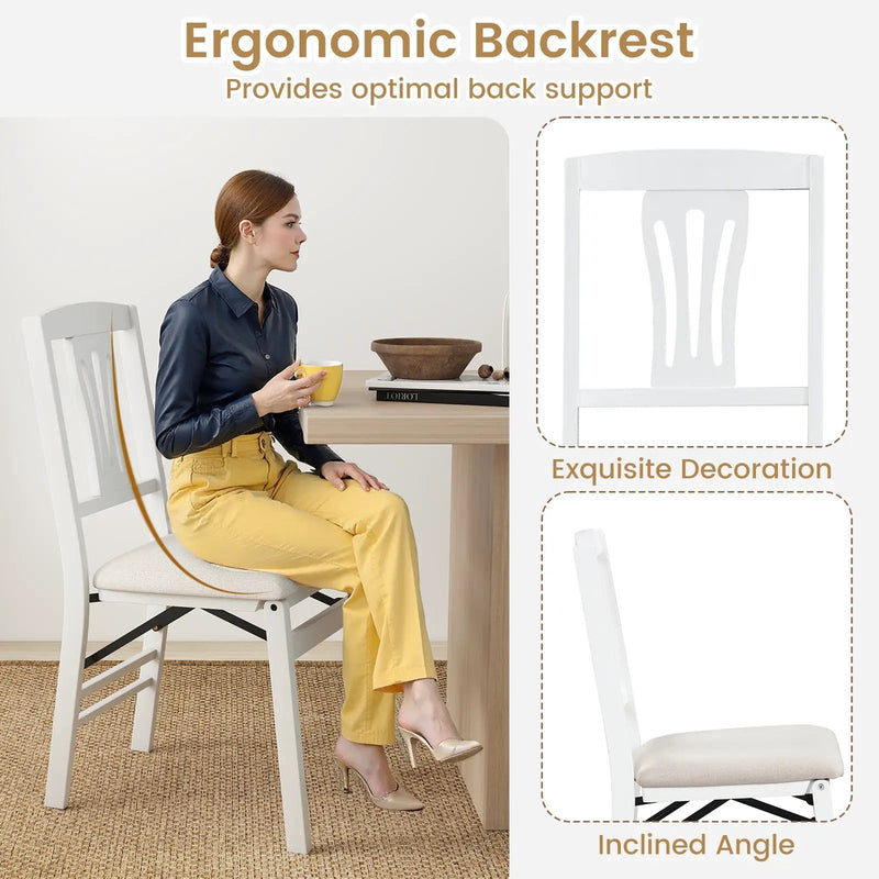 Folding Kitchen Chairs Set of 2 Upholstered Dining Chairs with Comfy Padded Seats-White by DirectDeals