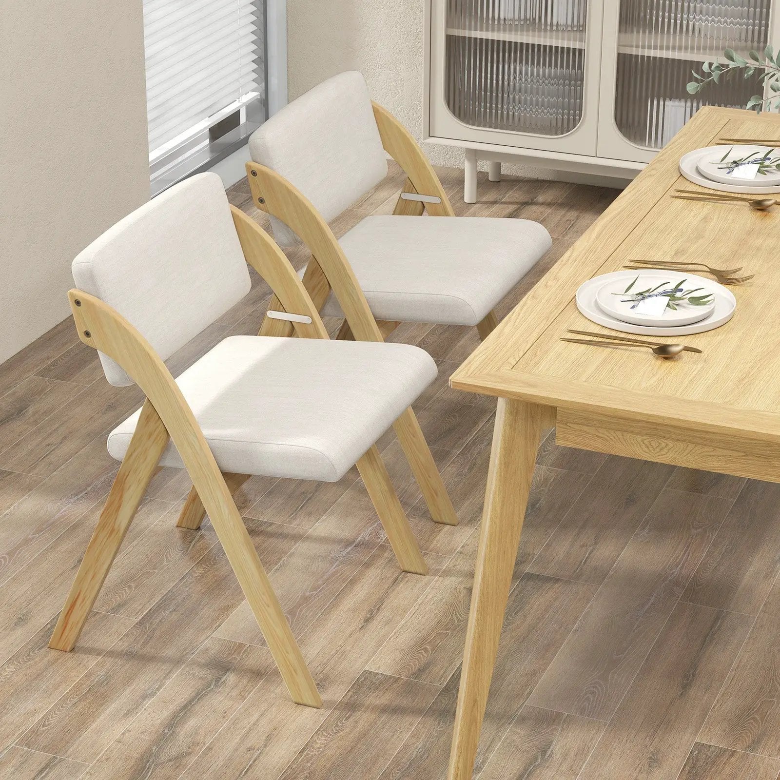 Set of 2 Folding Kitchen Dining Chairs with Rubber Wood Legs by DirectDeals