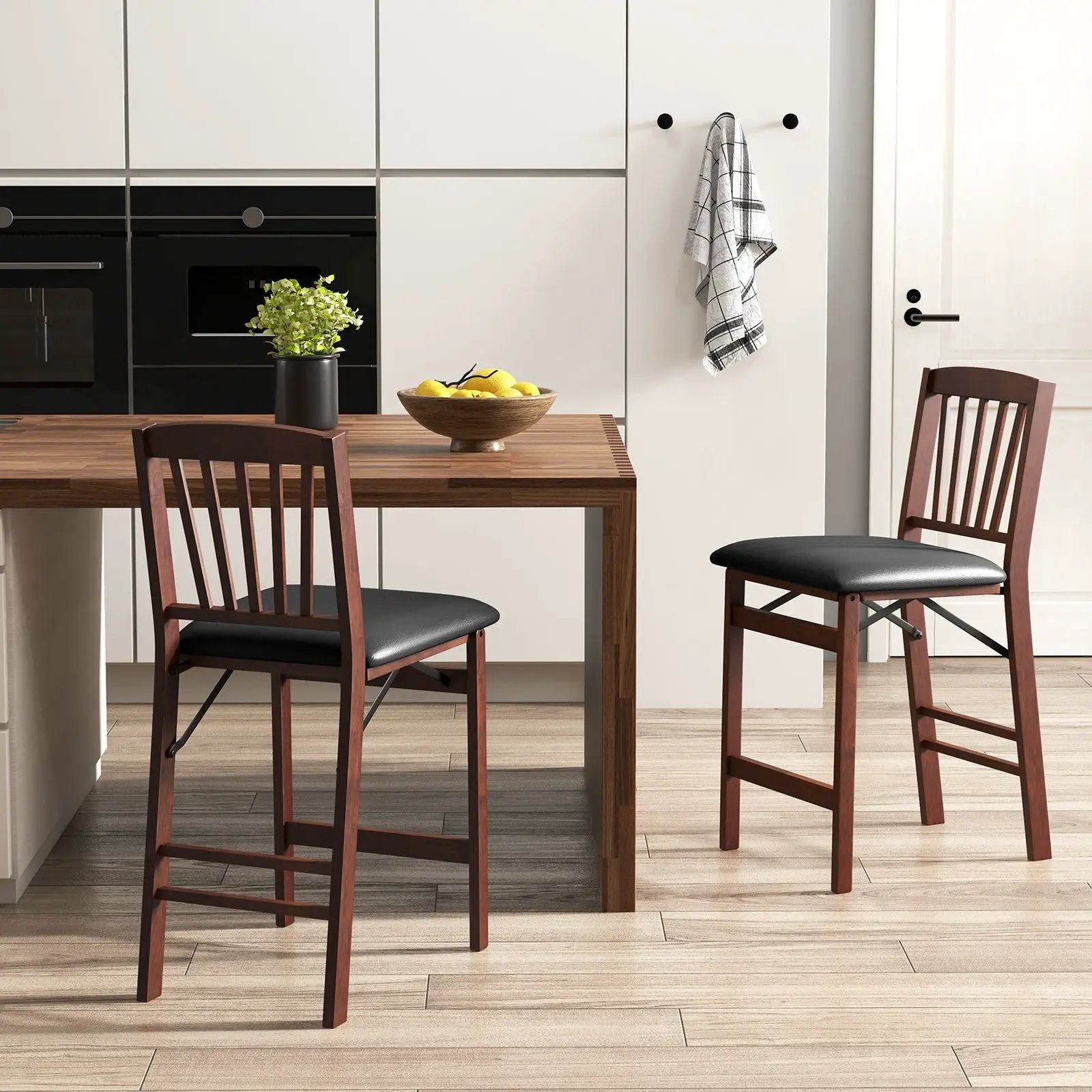 Set of 2 Counter Height Chairs Folding Kitchen Island Stool with Padded Seat-Brown by DirectDeals
