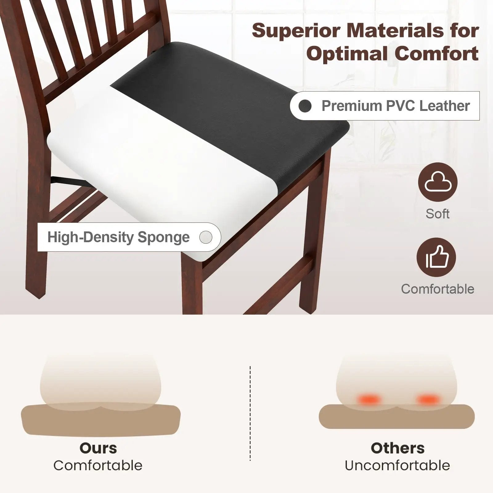 Set of 2 Counter Height Chairs Folding Kitchen Island Stool with Padded Seat-Brown by DirectDeals